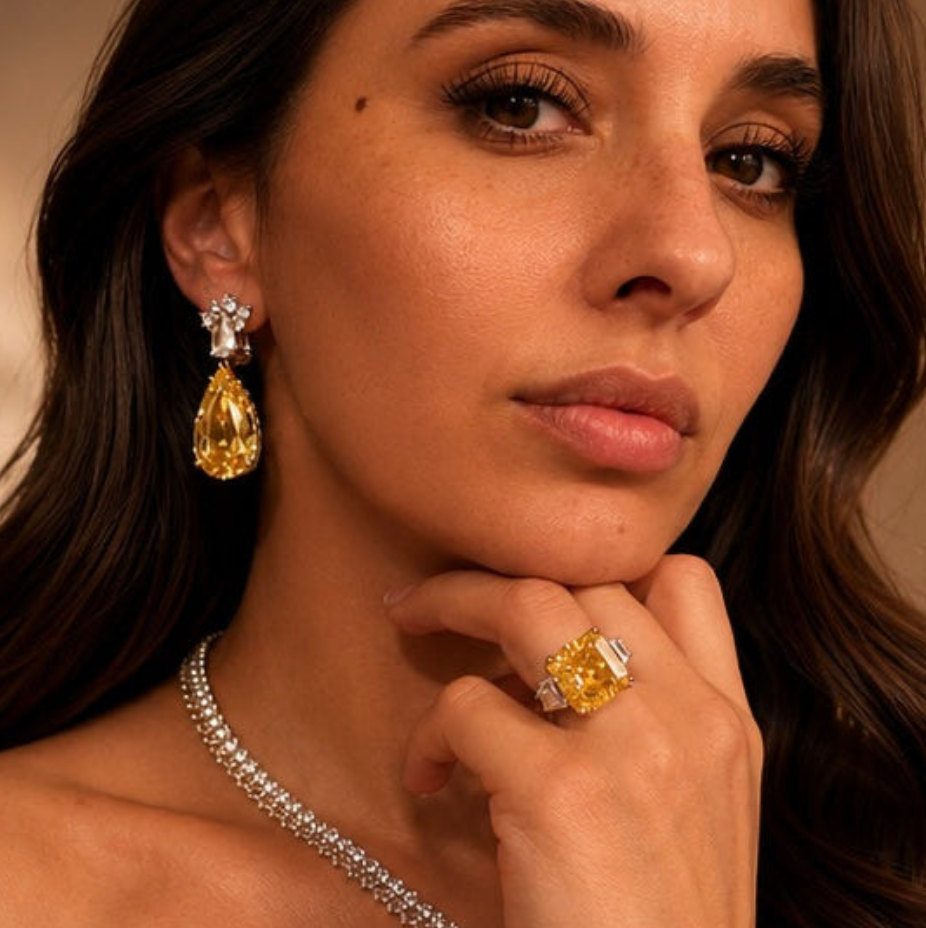 Canary Yellow Three Stone Ring